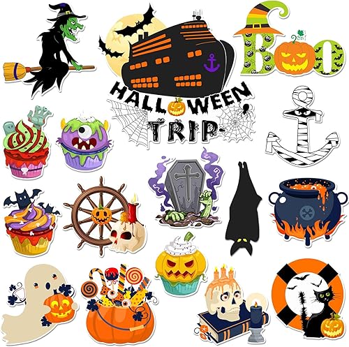 Kanayu 16 imanes magnéticos para puerta de crucero de Halloween, decoración de puerta magnética de bruja, imanes de esqueleto para nevera para