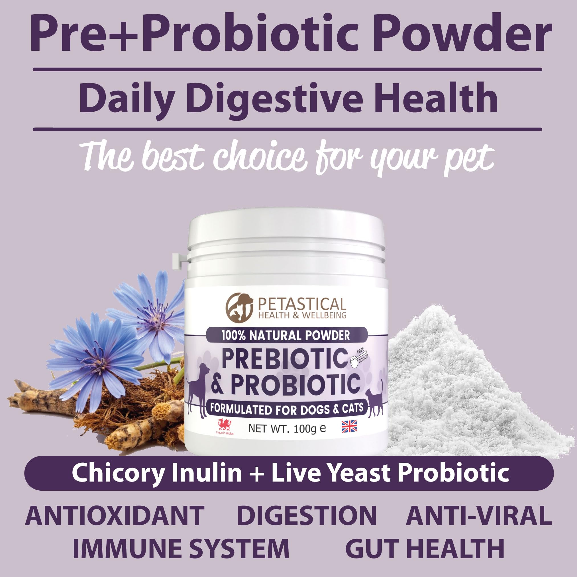 Probiotics for Dogs Cats, Prebiotic with Chicory Inulin, Canine Feline Probiotic Powder for Digestive Health Pet Supplement 100g - Image 3