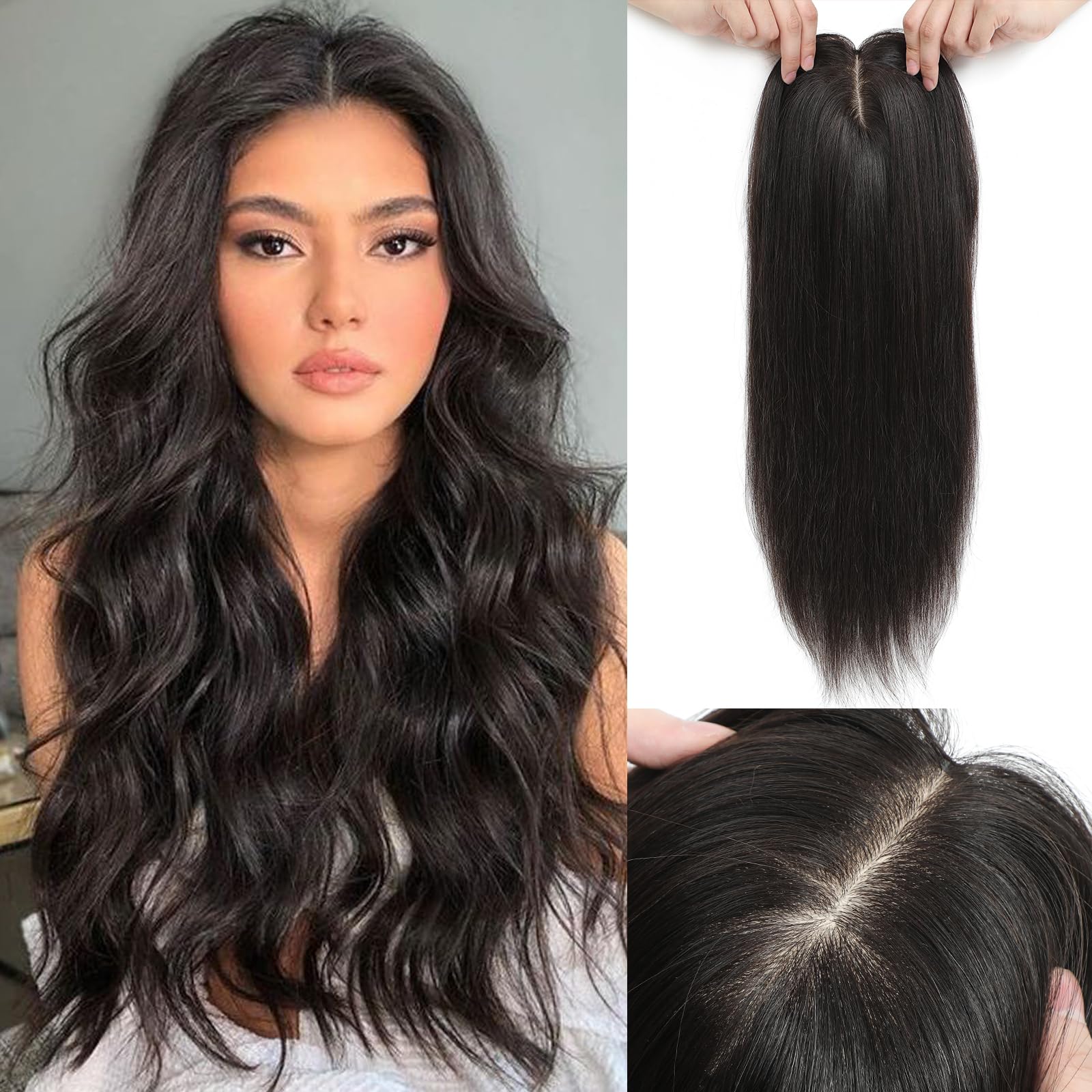 Aimeolyn Hair Toppers for Women Real Human Hair,Hairs Toppers for Women No Bangs Top Hairs Extensions/Pieces for Thinning Haisr Upgrade Big Base