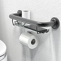Vista 3 de Barra de agarre compatible con ADA con estante de vidrio para pared de ducha y bañeras, soporte de peso de 500 libras, 1-1/4 x 16 pulgadas