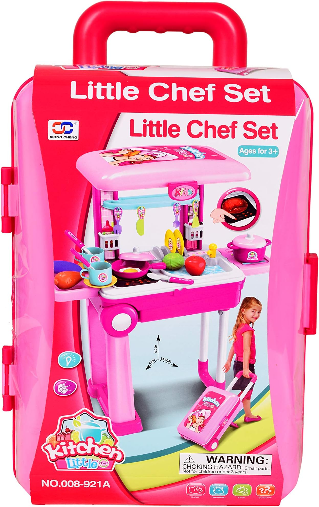 Little Laughs Little Chef 2 in 1 Kitchen Play Set, Pretend Play Trolly Kitchen Kit for Kids with Suitcase Trolley Carrycase with Sound - Accessories Included