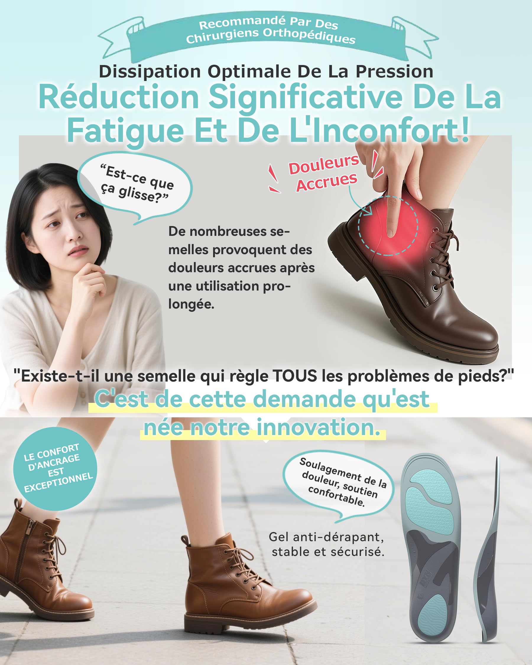 Solette Ortopediche, DynWalker Plantare Per Sperone, 35% Di Ammortizzazione In Più, Allevia Gambe A X/O E Rotazione Interna Eccessiva, S