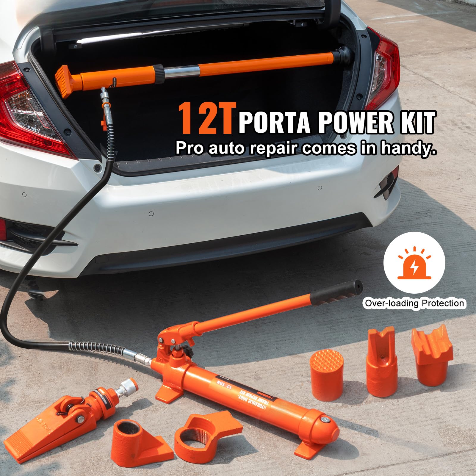 Happybuy 12T Portable Hydraulic Power Kit, 26455 LBS Capacity, Includes Ram, Pump, 4.6 ft Oil Hose & Storage Case, Ideal for Auto, Garage, Farm, Mechanics