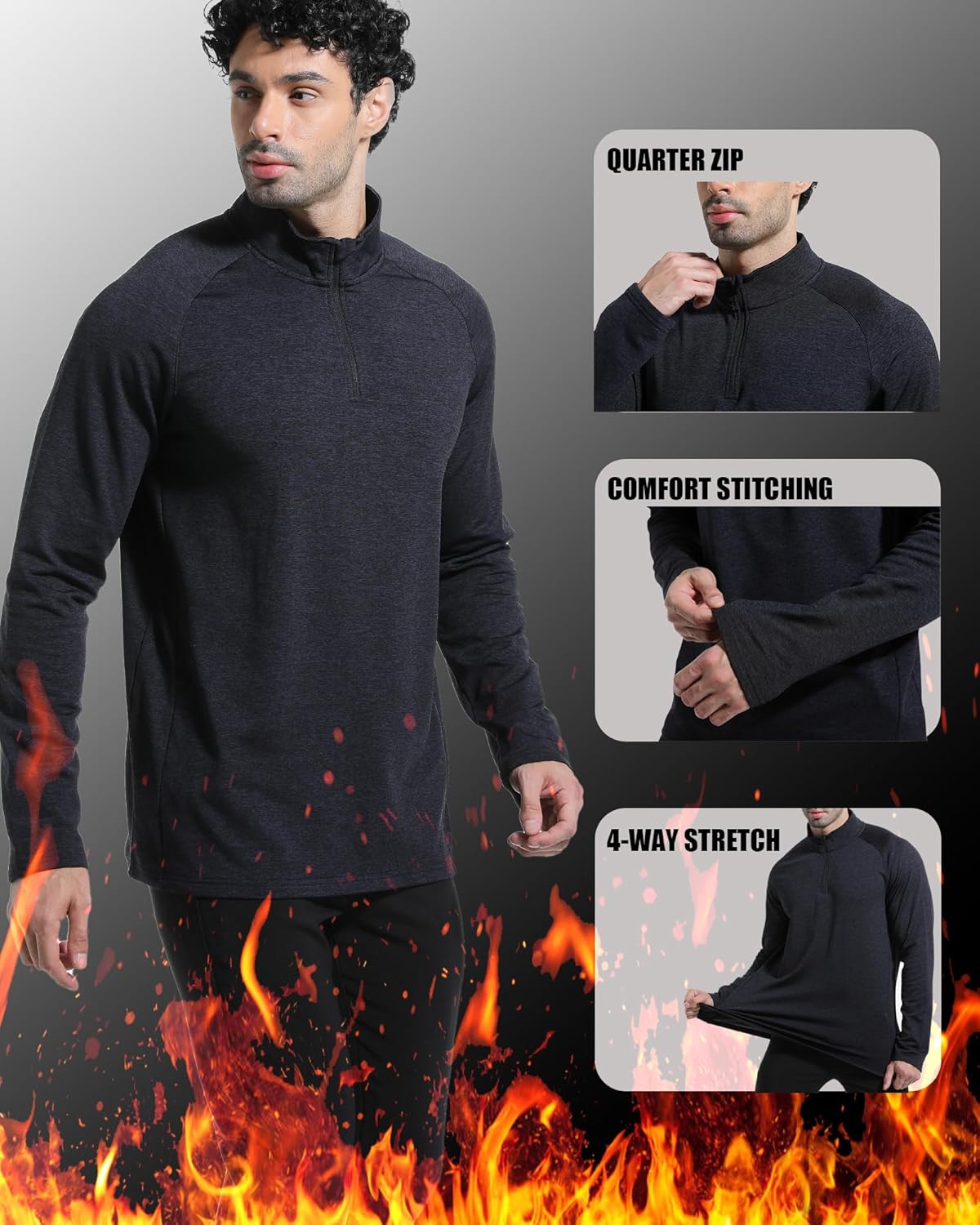 1/4 Zip Pullover Sweatshirts Men Long Sleeve Golf Shirts Quarter Zip Pullover - Image 3