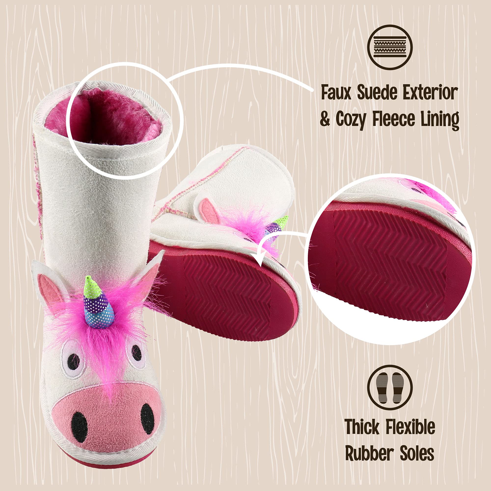 Lazy One Botas de animales para niños, pantuflas acogedoras para niños, I Believe Unicorn Toasty Toez, Large
