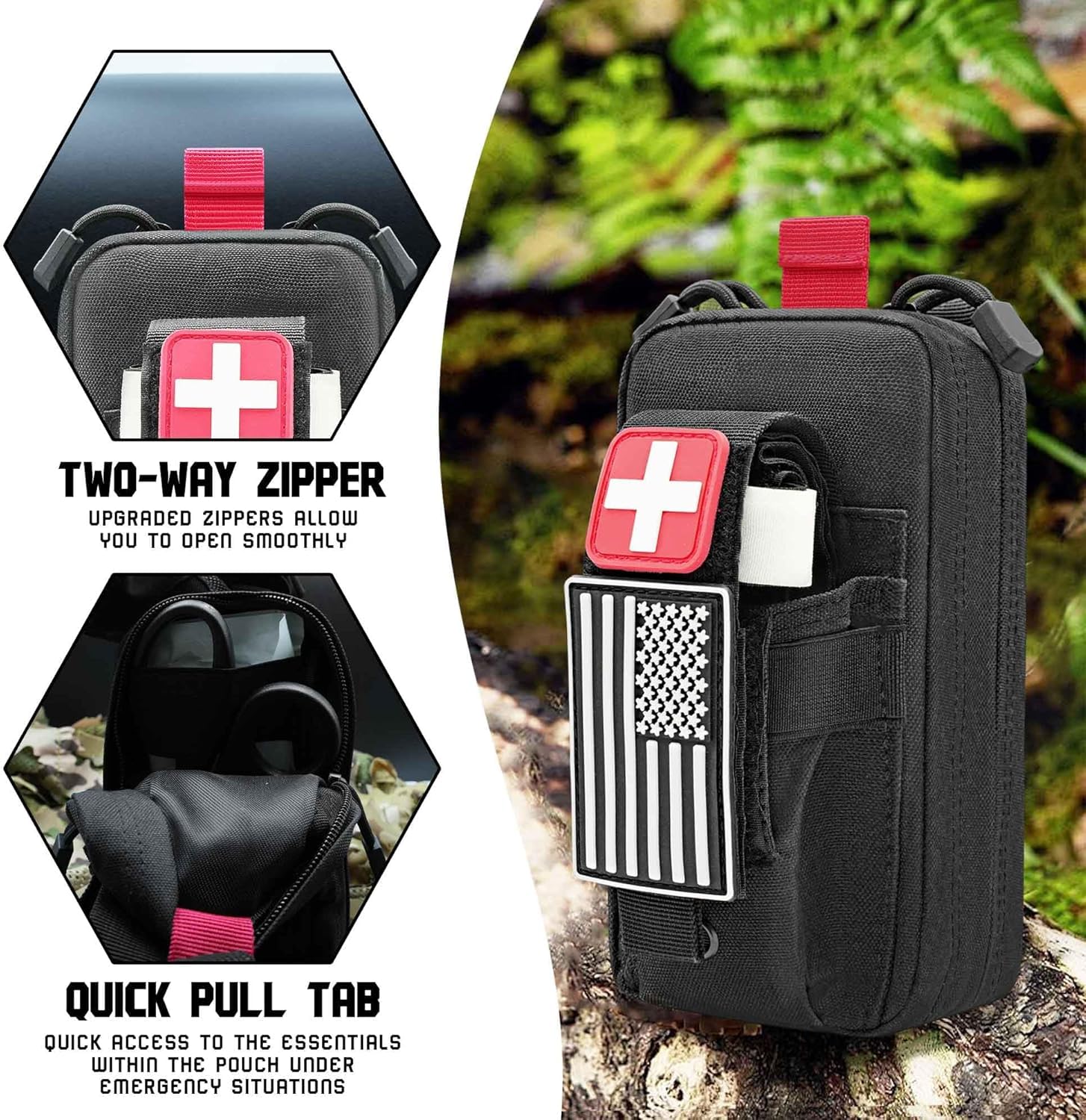 Ifak Med - Kit de primeros auxilios para trauma Molle negro, accesorio de repuesto para kit de primeros auxilios médicos de emergencia para equipo de supervivencia militar
