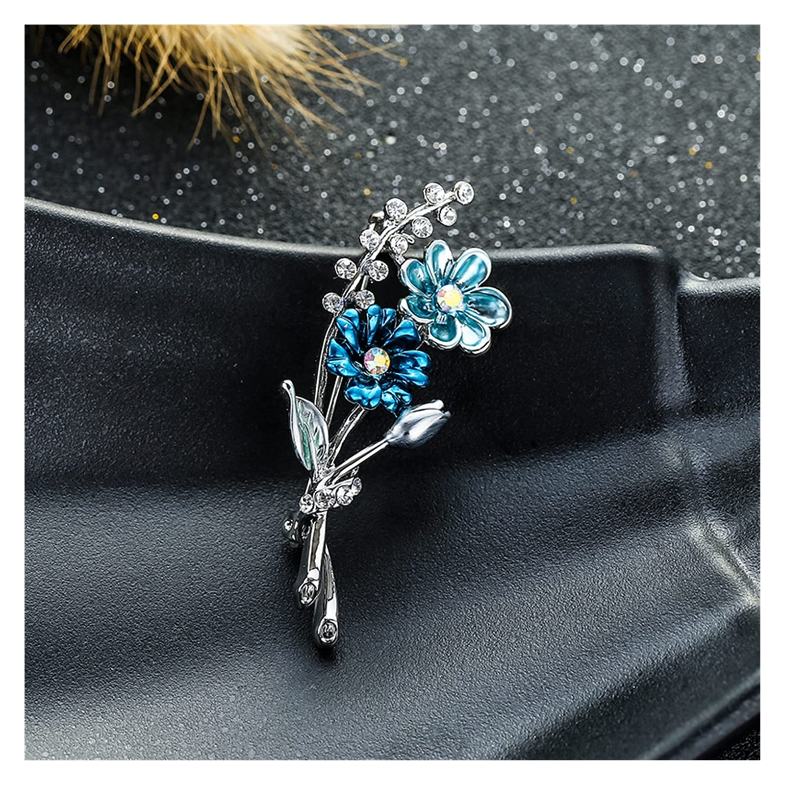 RWRAPS Emaille-Brosche mit blauen Blumen, Blumenstrauß, Strass-Pflanzenschmuck, Geschenke für Frauen und Mädchen (Metallfarbe: versilbert) ()