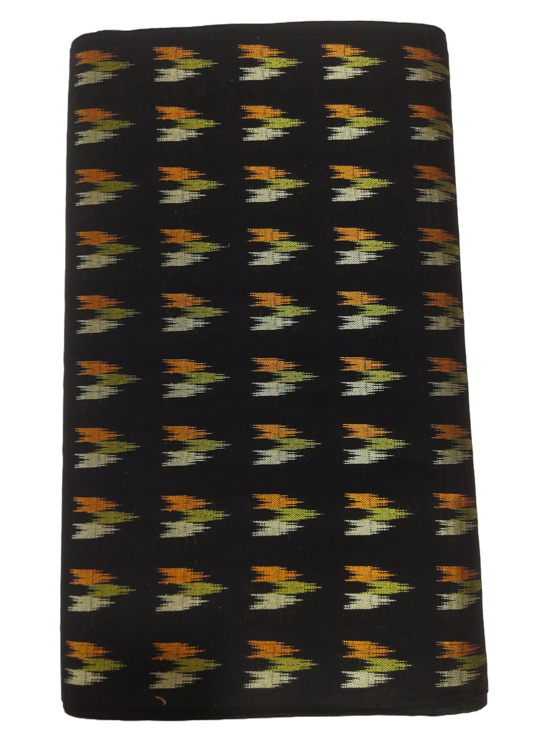 Multicoloured Ikat Patterned Blouse Fabric, Black Background-image-27