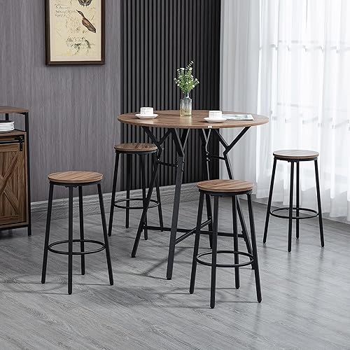 Miniatura 2 de HOMCOM Juego de mesa y sillas industriales de 5 piezas mesa de comedor que ahorra espacio con 4 taburetes para pub y cocina negro y marrón