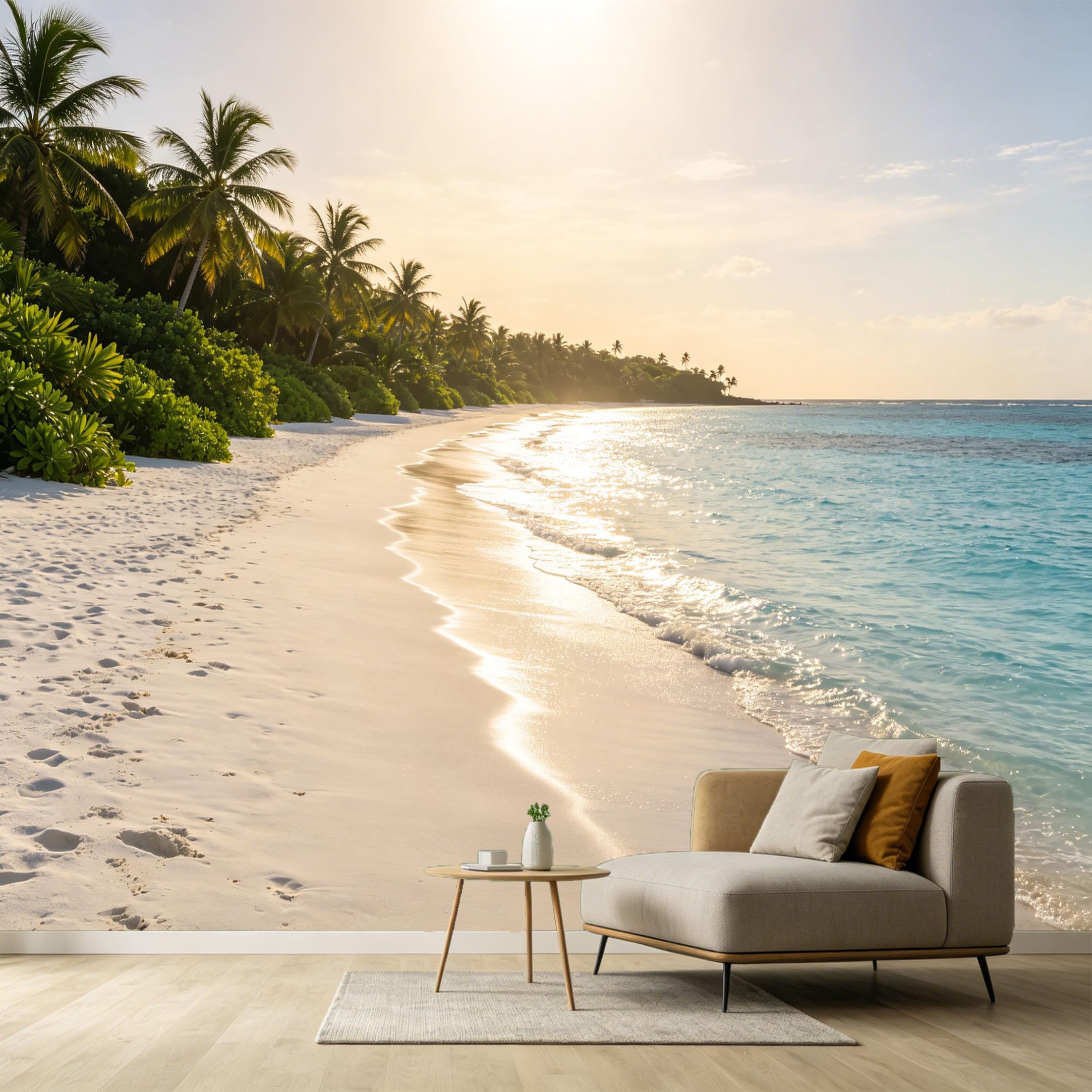 Custom Size Wall Murals Tropical Beach Ocean Marine Coastal Sunset Palm Trees SelfAdhesive Wall Fabric Removable Large Wallpaper for Photo Living Room