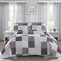 Vista 15 de Ycosy Juego de edredón a cuadros tamaño King, edredones de retazos, ropa de cama a cuadros, colcha reversible, colcha ligera, juego de cama