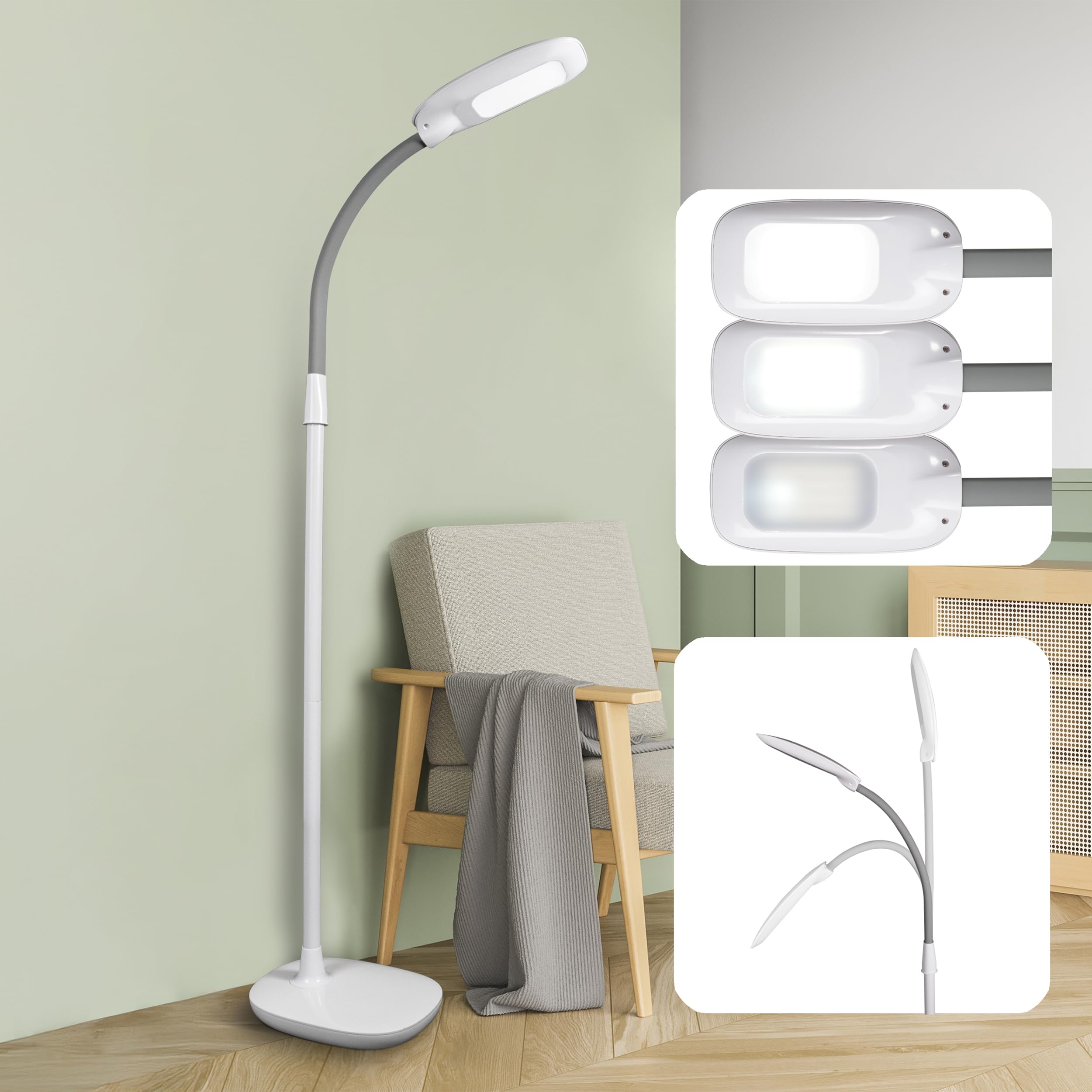 OttLite LED Floor Lamp Adjustable Height with ClearSun LED Technology - Touch Controls & 3 Brightness Settings, Natural Lighting - Craft Daylight Floor Lamp for Living Room, Bedroom, Dorms & Reading