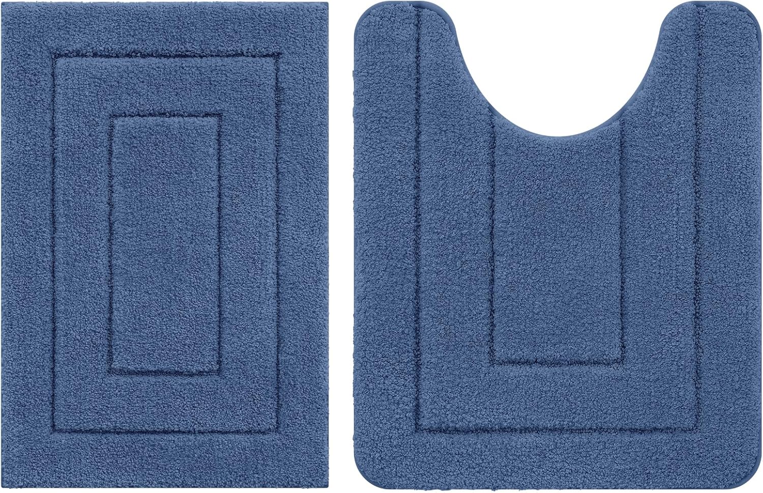 Buganda Microfiber Bathroom Rugs and Toilet Rugs U-Shaped, Bath Rug Size 24 x 16 and Toilet Rugs Size 24 x 20 in Navy, 2 Item Bundle