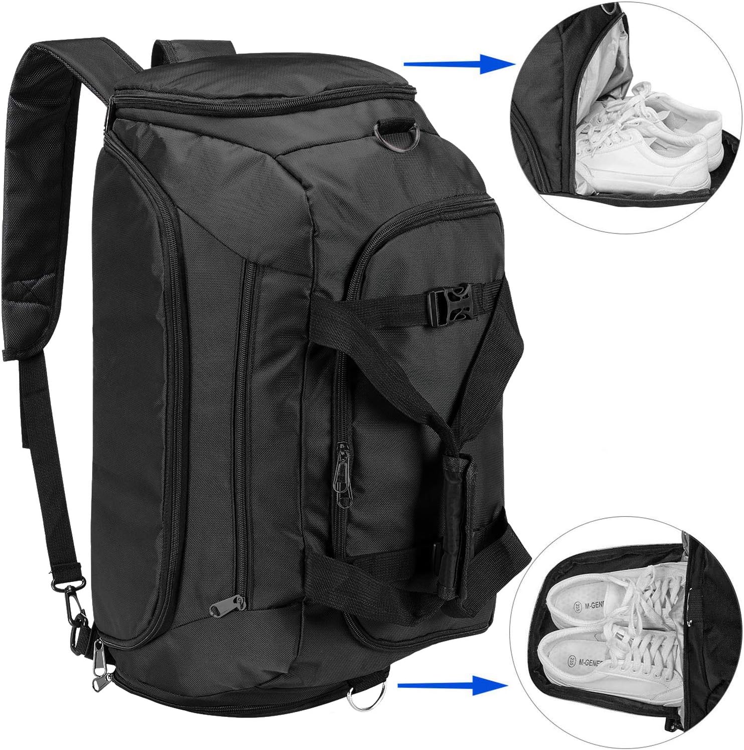 UOWGA 3 Way Travel Duffle Bag Backpack with 2 Shoes Compartment for Women and Men - 40L Duffle Bag Large Size