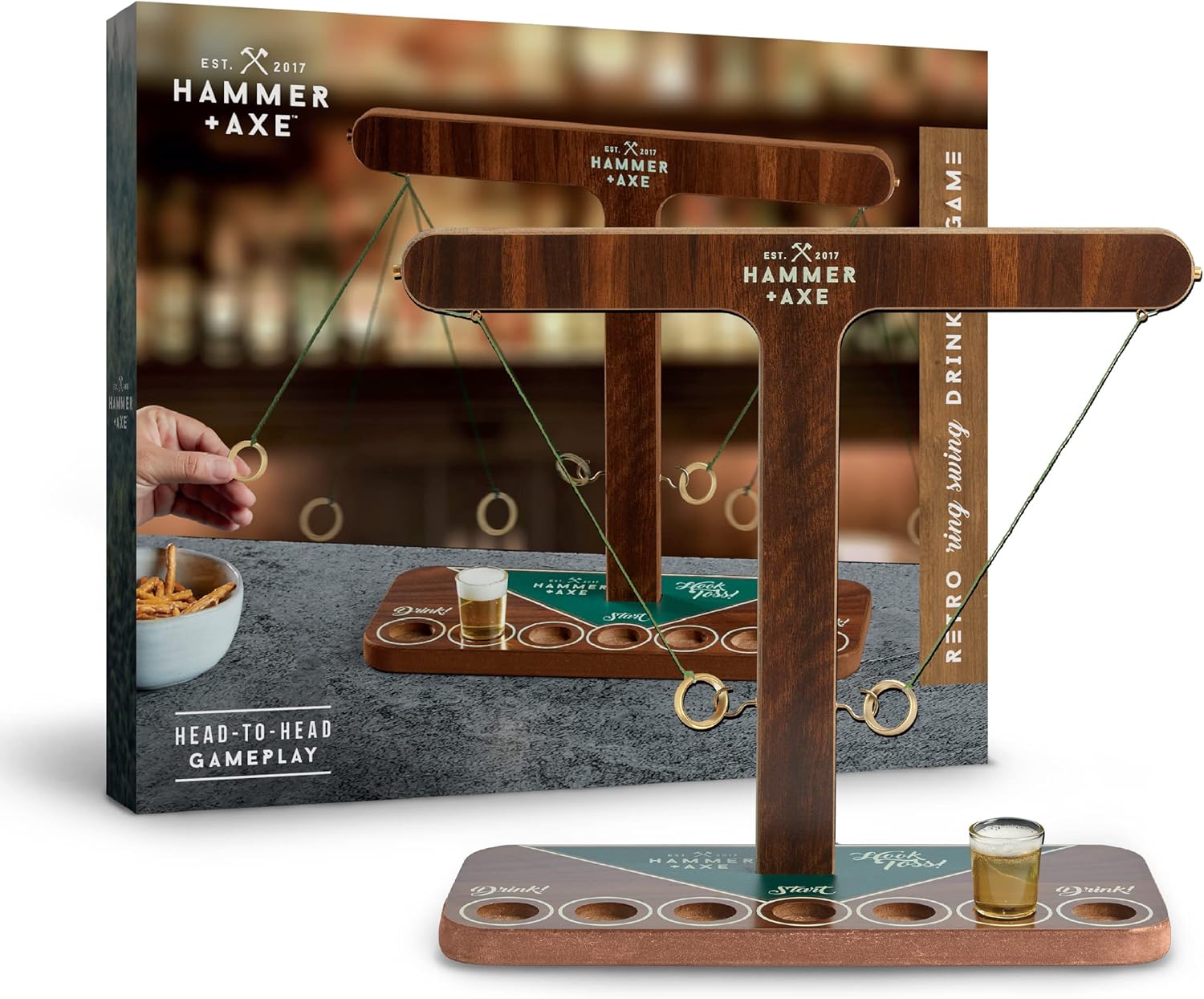 HAMMER + AXE Vintage Ring Swing Drinking Game, Handcrafted