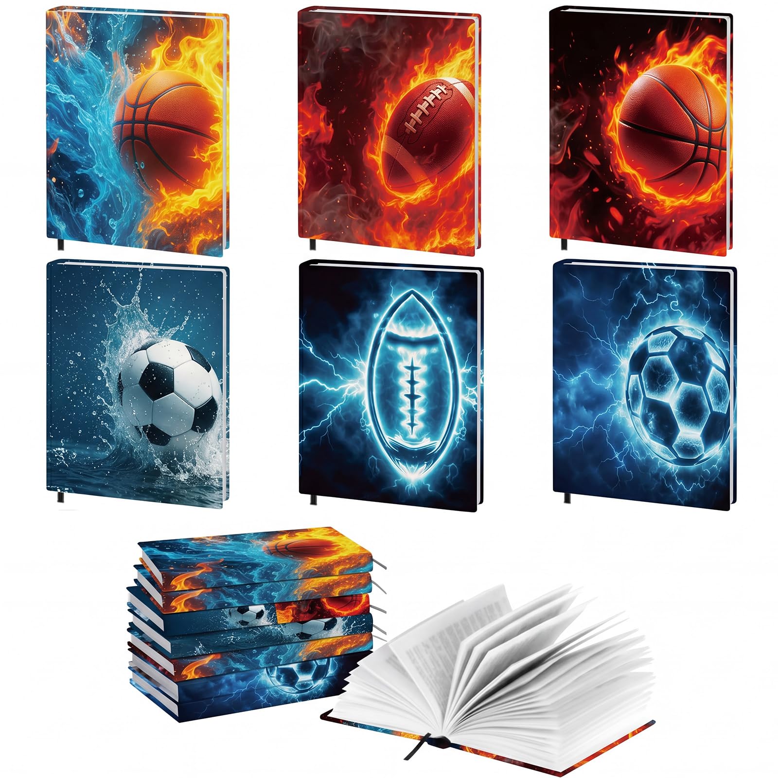 Tinlade Lot de 6 couvertures de livres extensibles sur le thème du sport jusqu'à 22,9 x 27,9 cm - En tissu polyester - Lavables - Pour journaux, romans, cahiers, livres, cadeaux pour les amateurs