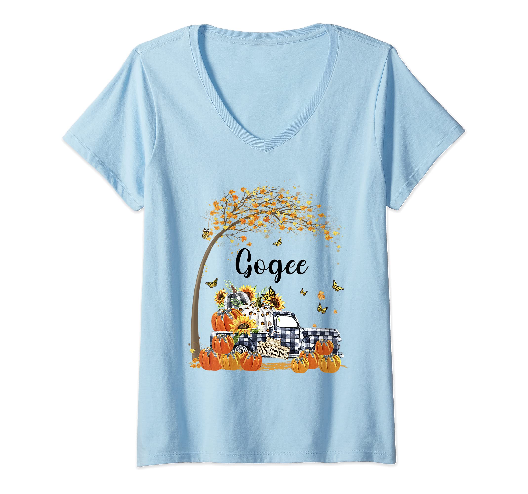 Womens Gogee's Little Pumpkins Halloween Fall V-Neck T-Shirt