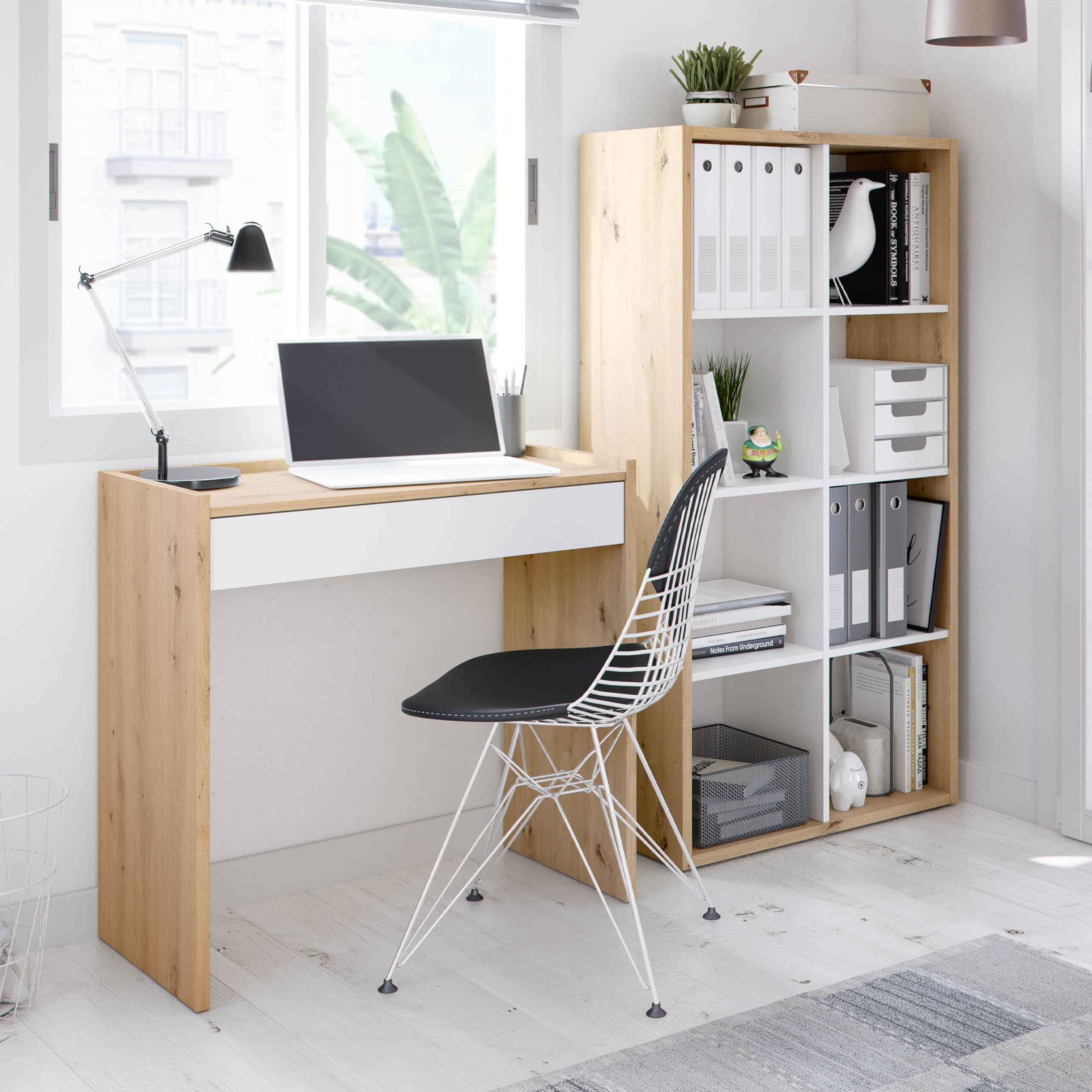 Habitdesign Estantería Librería Cubos, Modelo Noa, Acabado Roble Nodi y Blanco Artik, Medidas: 137 cm (Alto) x 71,5 cm (Ancho) x 33 cm (Fondo)