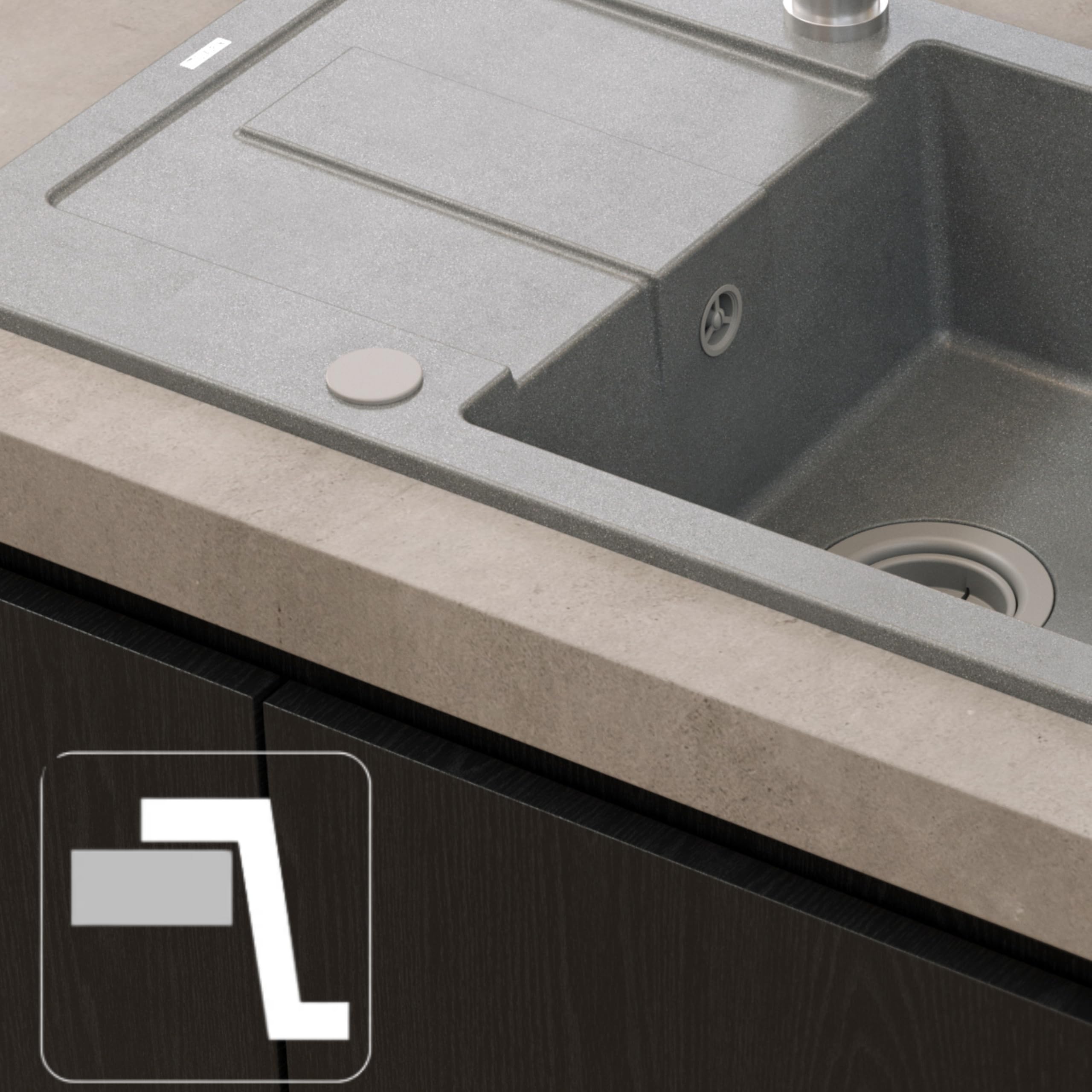QUADRON Lavello beige | Dimensioni 78 x 45 x 18,5 cm |Lavello in granito CHRISTIAN 136 XL Lavello da cucina a una vasca | manuale e gocciolatoio |Lavello da incasso a 1 vasca