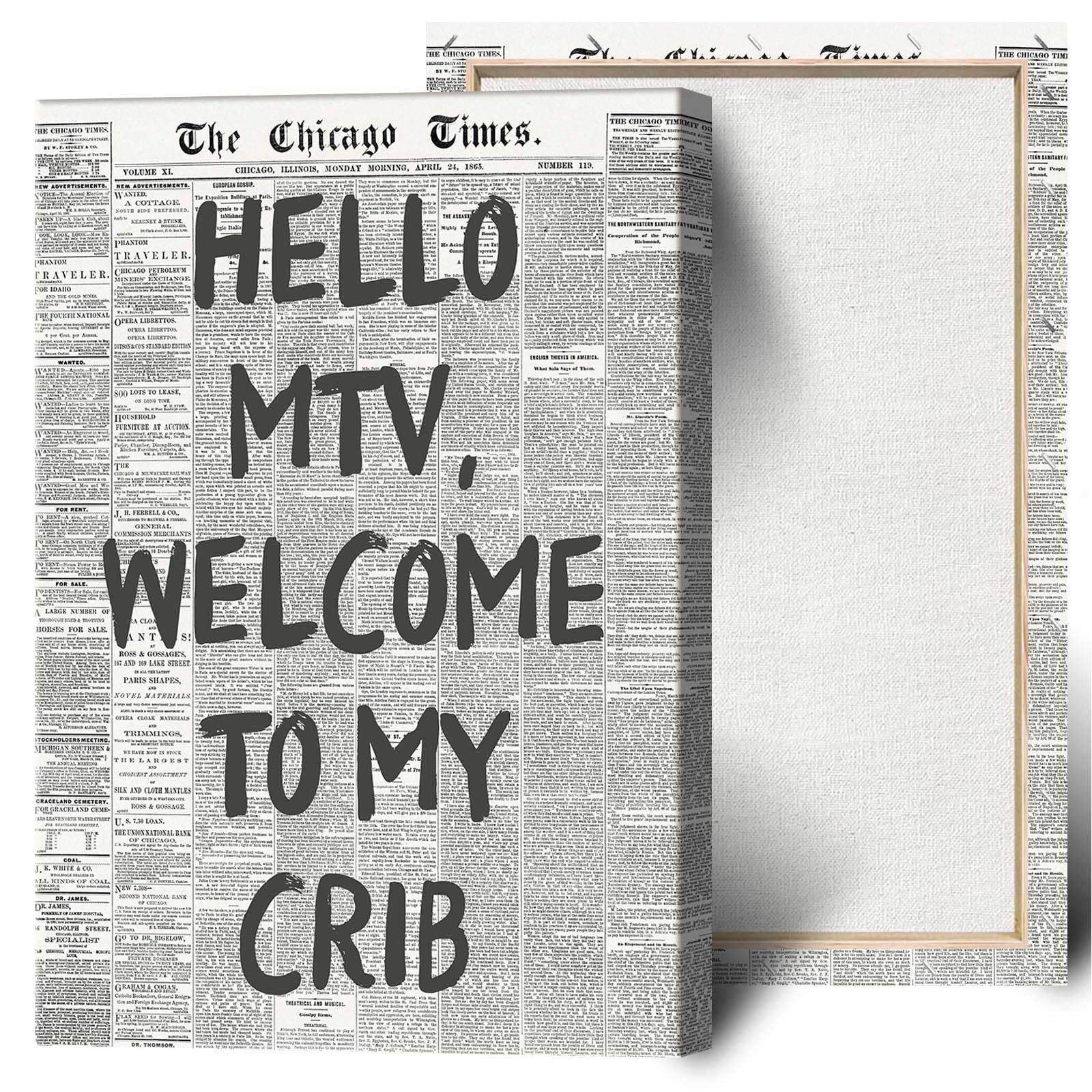 Drimiler Hello Mtv Welcome To My Crib Poster Vintage Black And White Newspaper Canvas Wall Art Positive Affirming 70'S Room Aesthetic Prints Painting For Home Bedroom Dorm Wall Decor 12x16in Wframed โ image 1