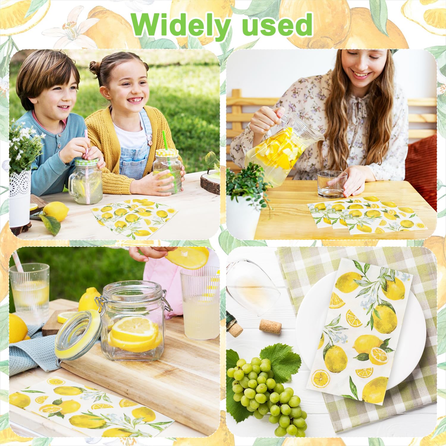 100 servilletas de papel desechables de acuarela y limón, toallas de mano, servilletas de cóctel de limón amarillo, 4.3 x 7.9 pulgadas, servilletas de fiesta suaves y absorbentes para invitados, baño,