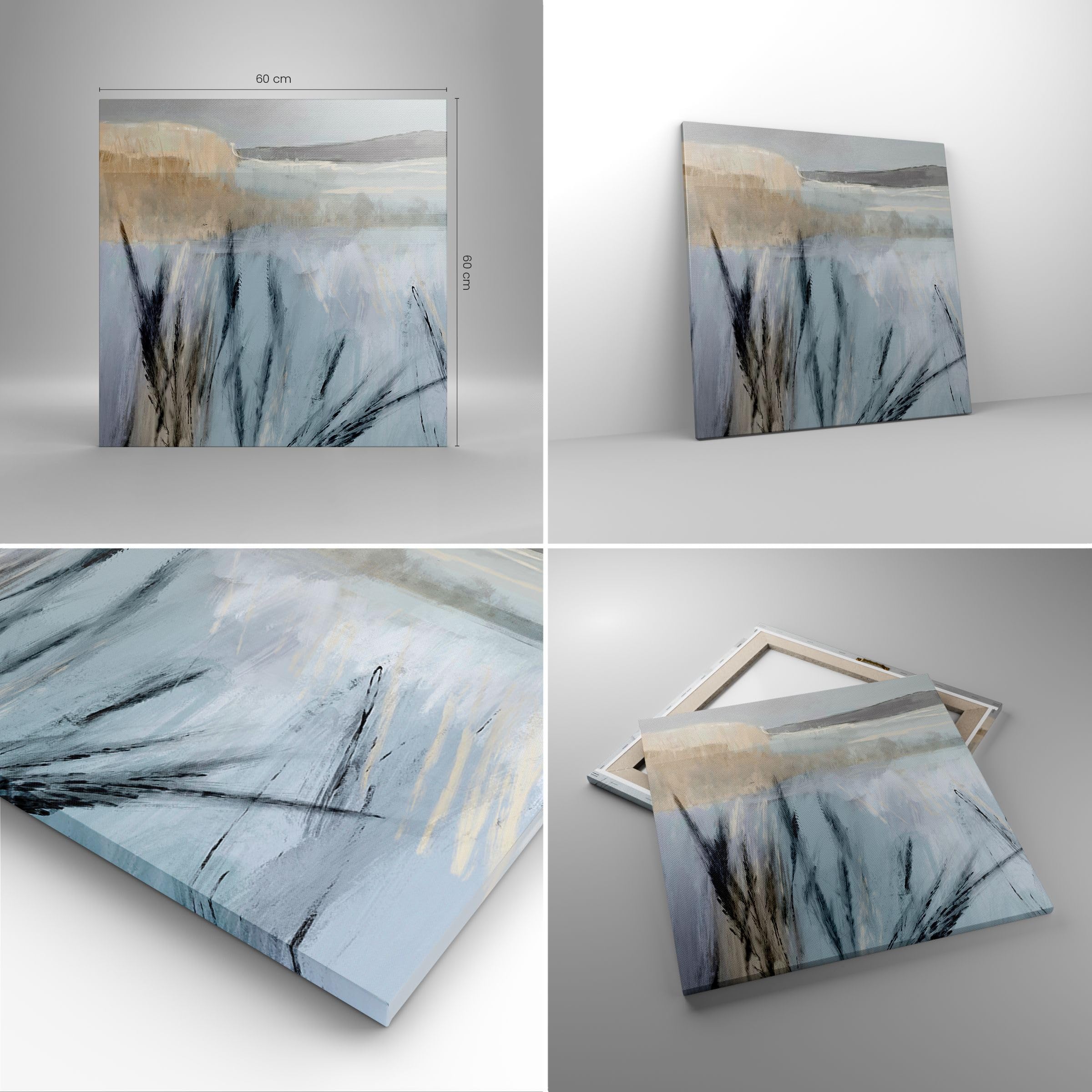 Cuadro sobre Lienzo 60x60cm Moderno Cuadrado Abstracto Botánica - 5628 | Brillante Minimalismo Pedazo Cuadro Decorativo Grande Arte mural Decoración del Hogar Salón Dormitorio Cuadros de Pared