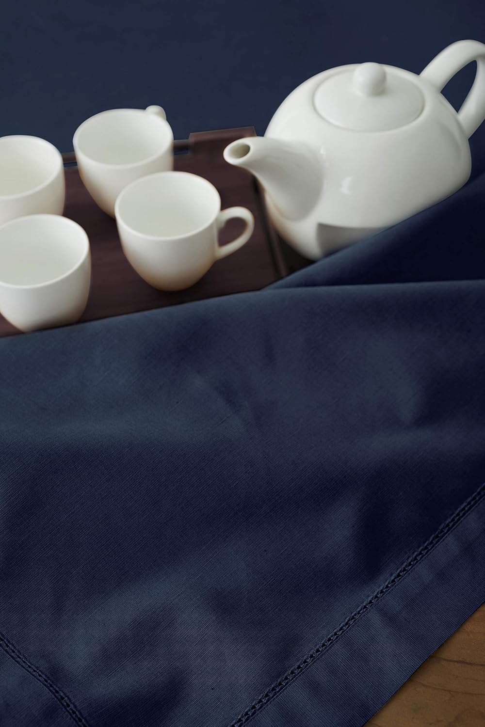 Solino Home Hemstitch Cotton Linen Tablecloth – 52 x 52 Inch, Natural Fabric Machine Washable - Navy Tablecloth for Indoor and Outdoor use : Home & Kitchen