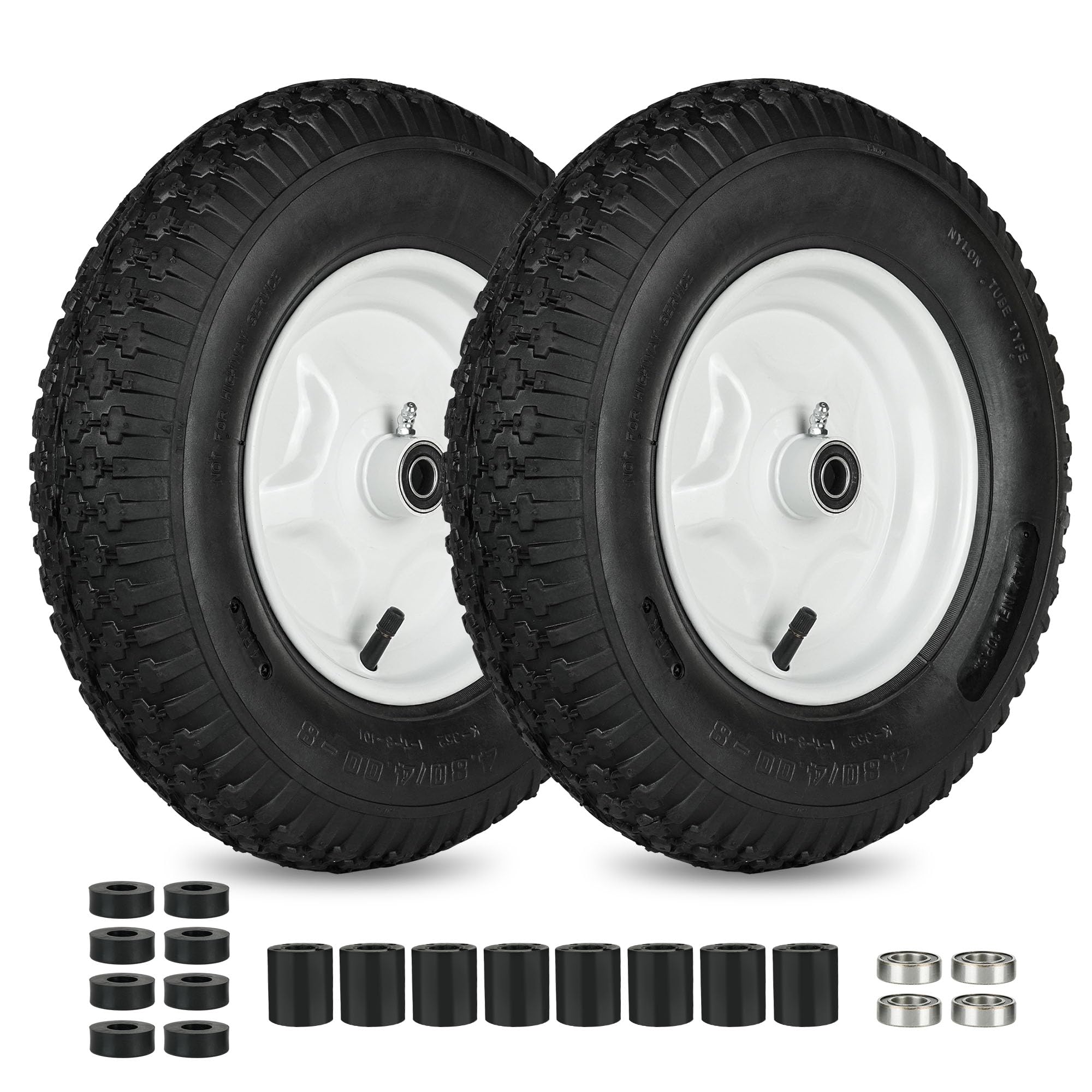 LotFancy 4.80/4.00-8” Tire and Wheel, 2 Pack 16” Pneumatic Wheelbarrow Tires, 5/8” Bearings, 3-7” Centered Hub, Replacement Tube for Wheelbarrows, Garden, Utility Carts, Trolleys, Wagon
