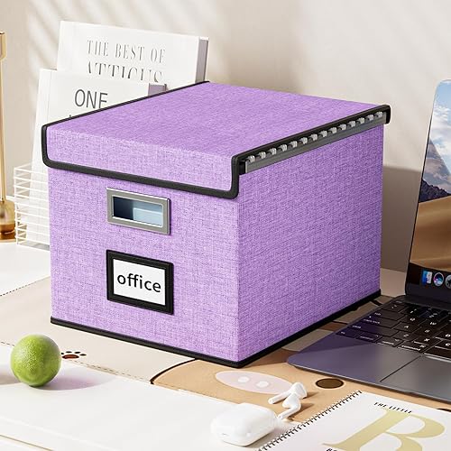 Vista 185 de Huolewa Caja organizadora de archivos con tapa, organizador de carpetas de archivos plegable para almacenamiento de documentos de oficina, caja