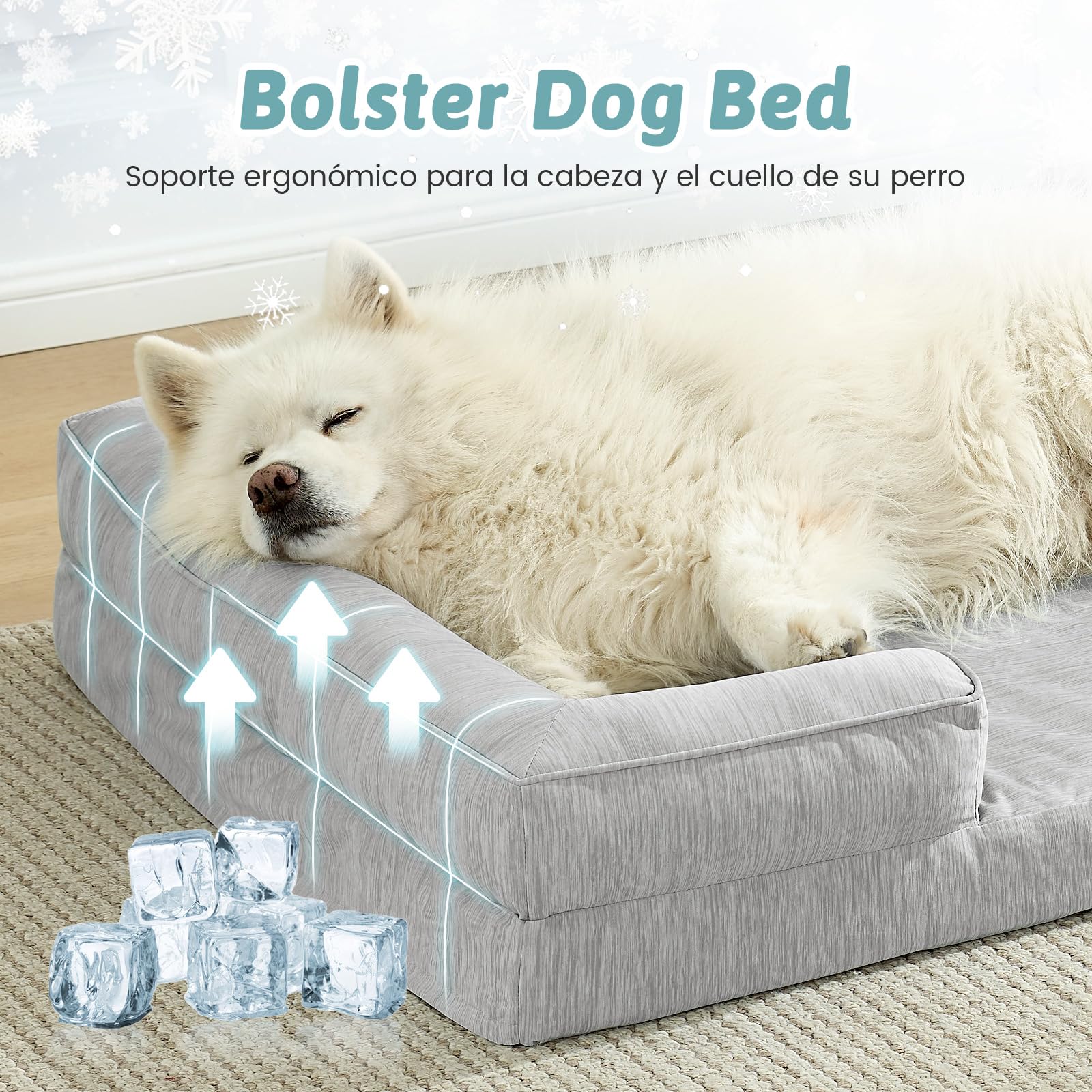 COZY KISS Cama Refrescante Grande para Perros, Cama Perro Verano Impermeable, Ortopédica Sofa para Perros Desenfundable y Lavable, Colchón Perro Viscoelástico Fresco, Gris, XL(112x81x18cm)