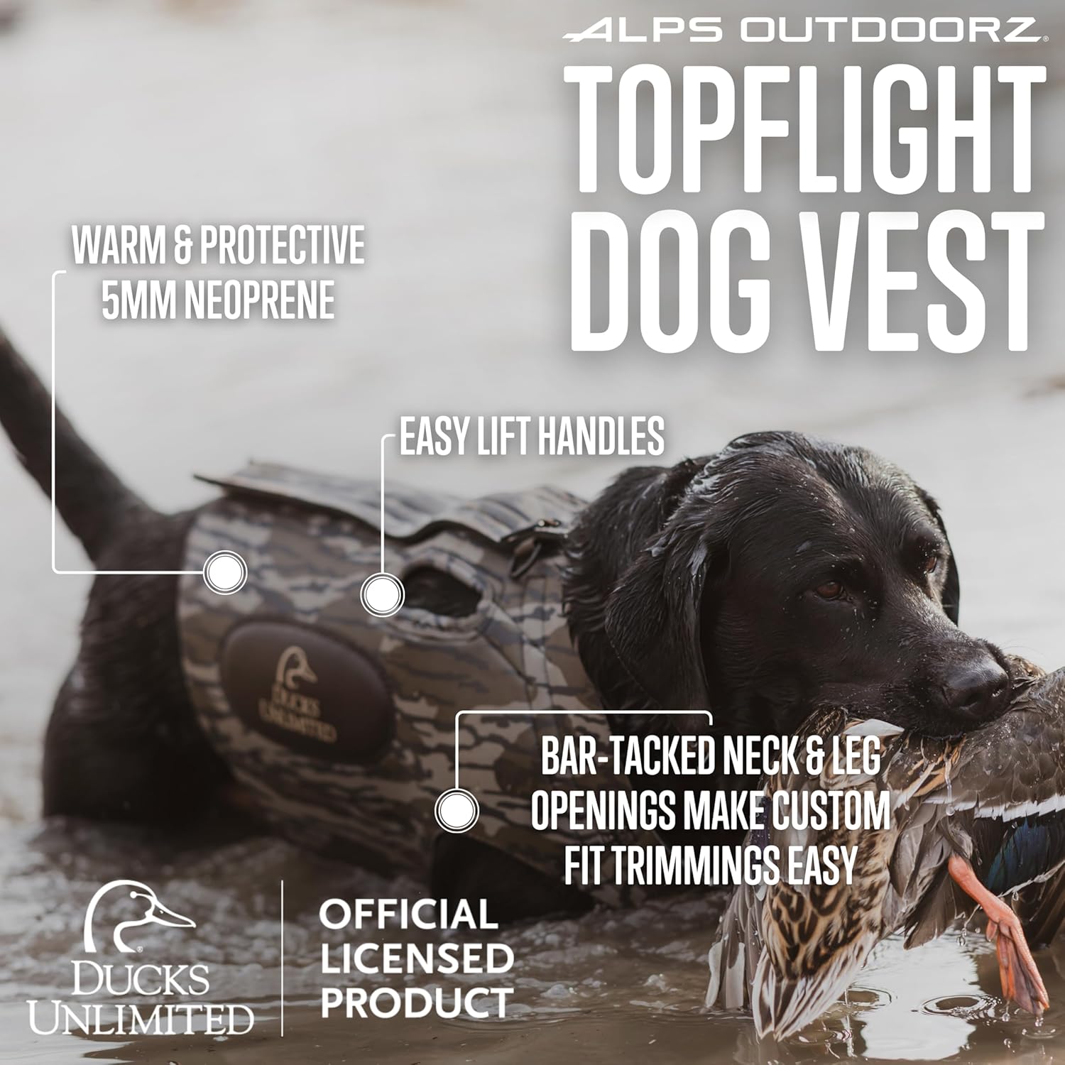 ALPS OutdoorZ Ducks Unlimited Topflight Dog Vest, Large - Mossy Oak Original Bottomland