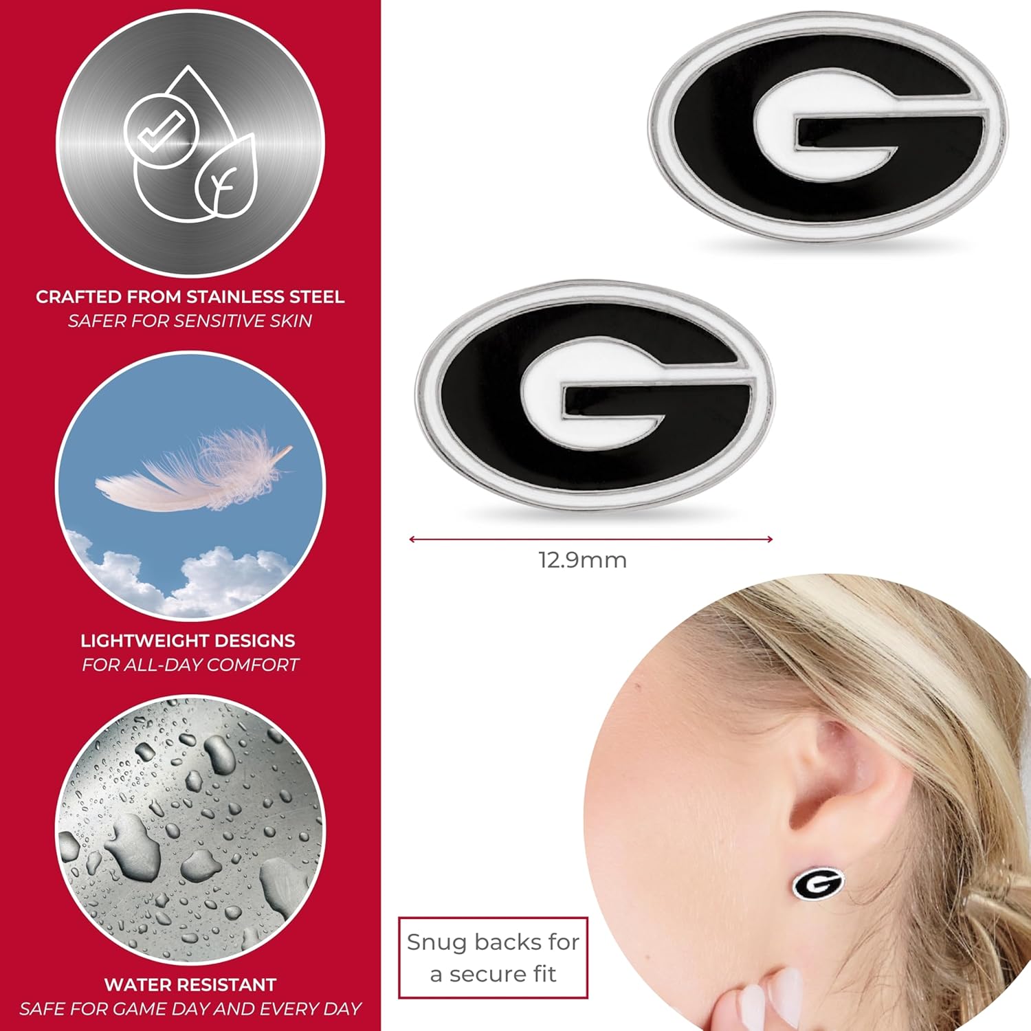 Stone Armory Earrings for University of Georgia Jewelry Gifts for Women, Graduation – Stainless Steel Skin-Friendly UGA Bulldogs stud earrings