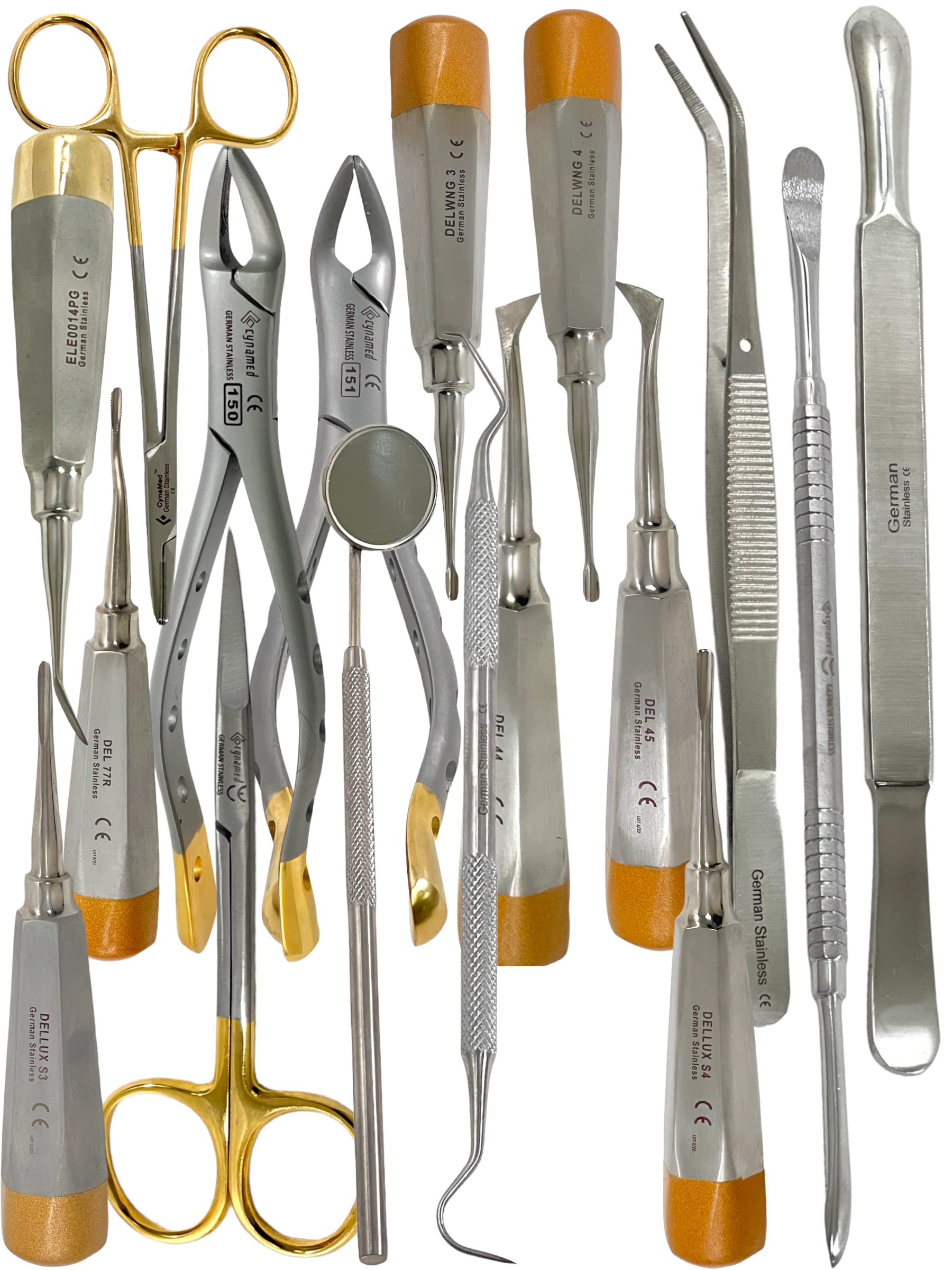 ARTLAB-Premium German Dental Extraction Extracting Forceps,Extracting Elevators Dental,Needle Holder,Scissors,Syringes,Dental Instruments Tool Kit (Set of 17 Each)