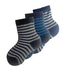 3  Boys' Socks Set - Striped Pattern, Soft and Elastic Structure in Navy Blue Gray Tones