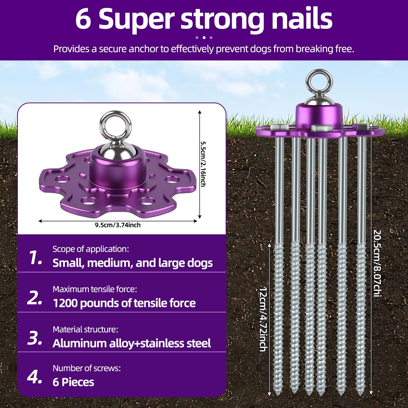 Hundepfahl, 360° drehbar, kein Verheddern, robuster Gartenpfahl mit Schraubankern, 81,6 kg Zugkraft
