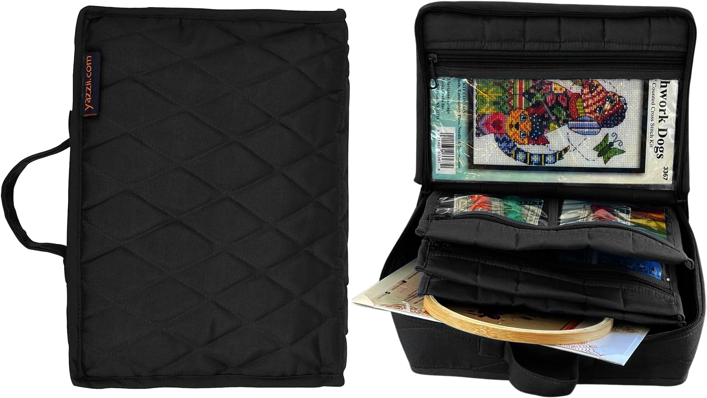 Yazzii Original Craft Organizer Tote Bag - Portable Storage Bag Organizer - Multipurpose Storage Organizer for Crafts, Cosmetics & Jewelry. Black