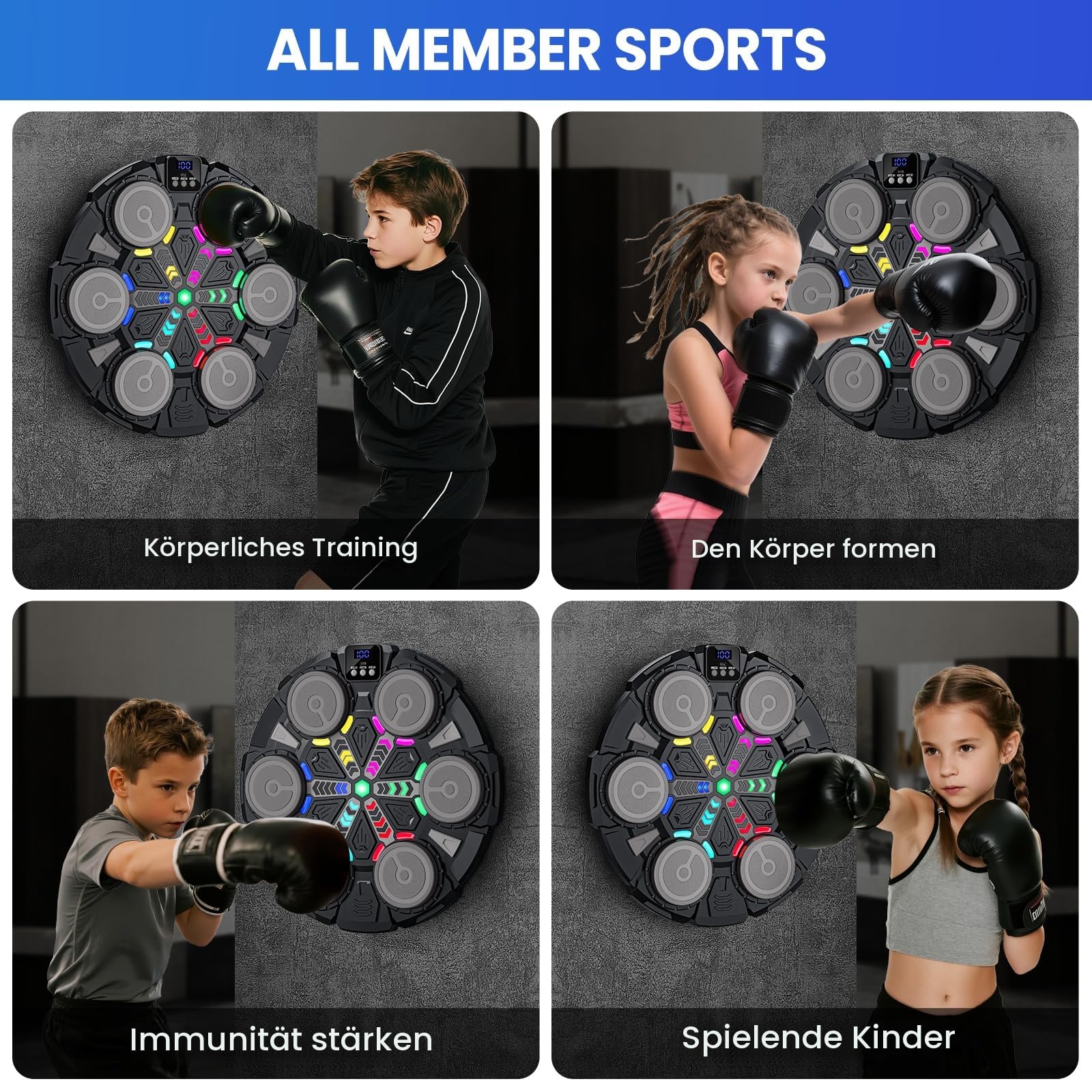 IERAKOR Music Boxing Machine, 2025 Neu Boxmaschine mit Musik mit Boxhandschuhen, LED-Farblichter, Bluetooth, 5 Einstellbare Geschwindigkeiten, Mehrere Modi und Automatische Zählung, für Kinder