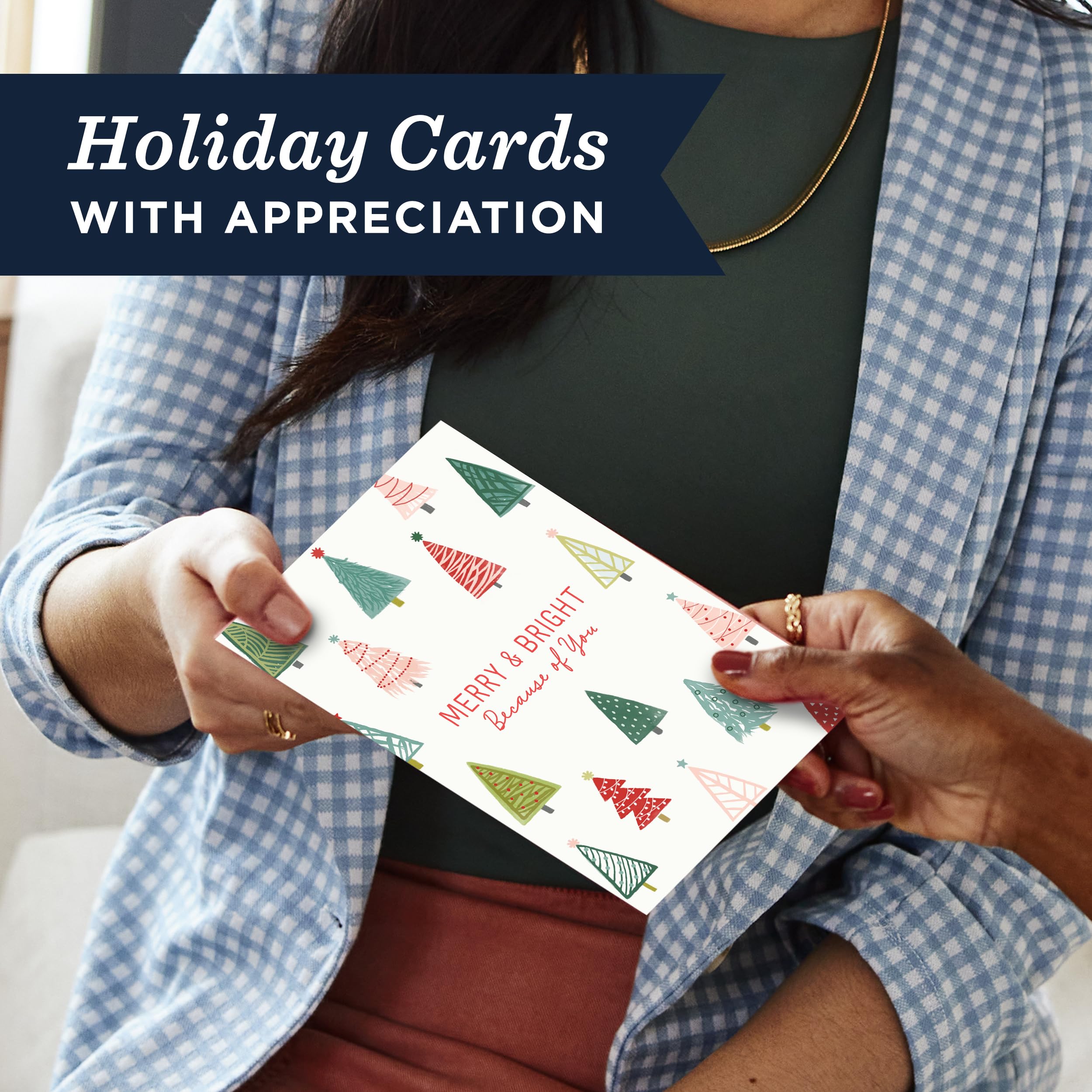 Hallmark Business Lot de 25 cartes de Noël pour employés et employés (arbres colorés joyeux), 12,7 x 17,8 cm, message à l'intérieur, enveloppes incluses