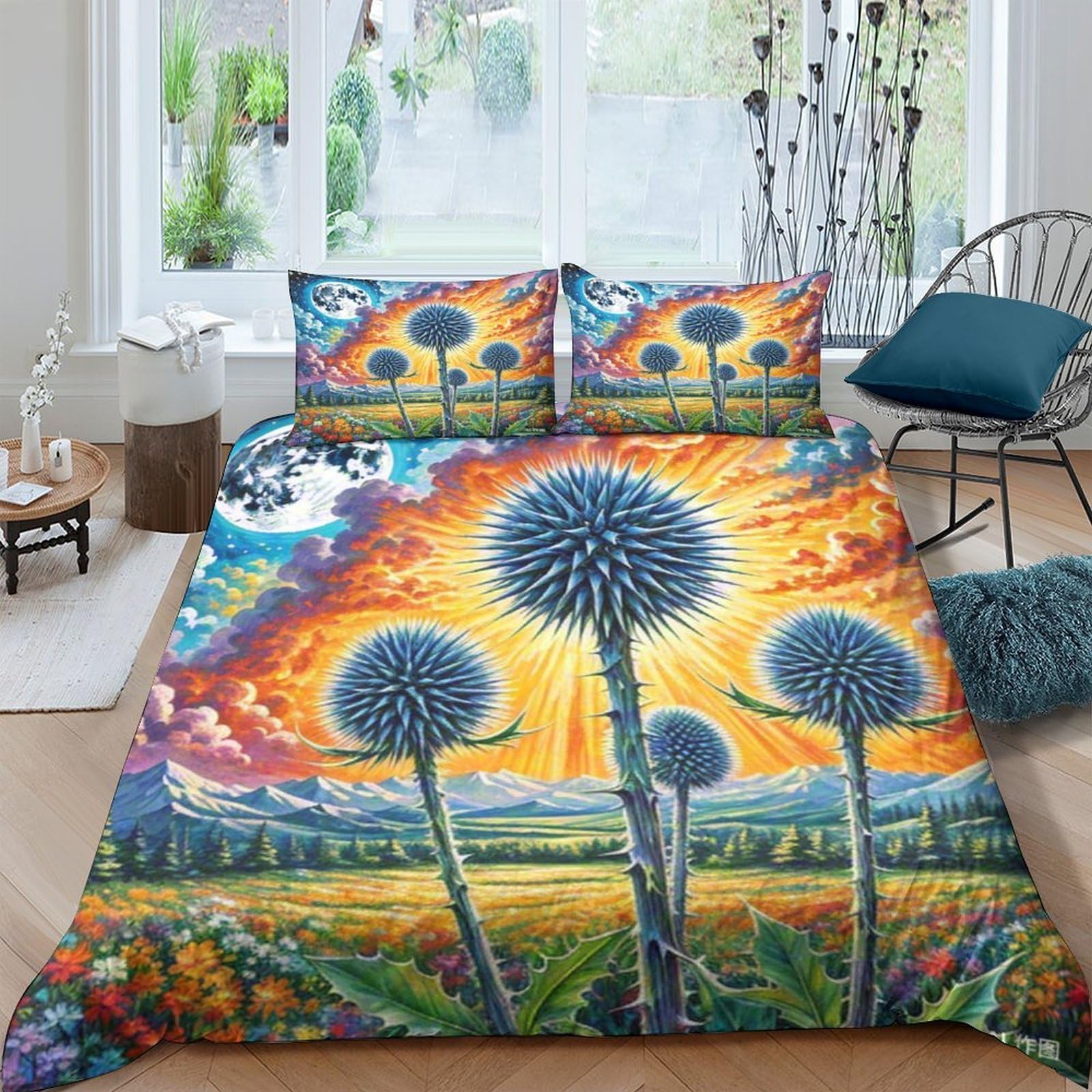 Housse de couette Echinops 3D 200x200cm microfibre avec taie d'oreiller lit enfant et ado