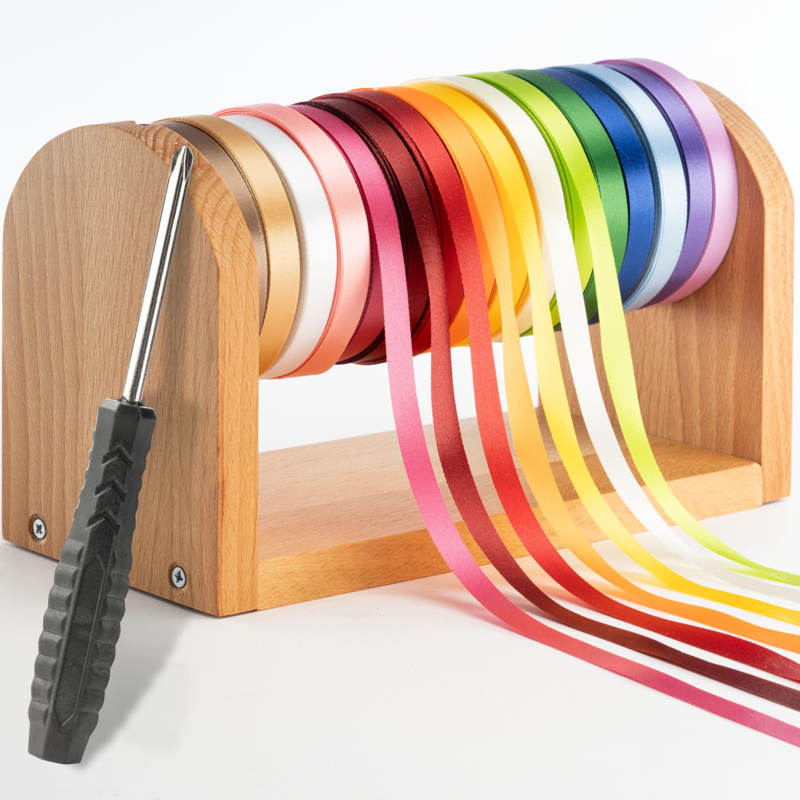 WIESEN.design Geschenkband Set, 16 Rollen inklusive Abroller (10 mm/23 m per Rolle), Satinband, Schleifenband, Ribbon Band, Stoffband, Bänder zum Basteln, Seidenband, Geschenkband Aufbewahrung Küche, Haushalt & Wohnen