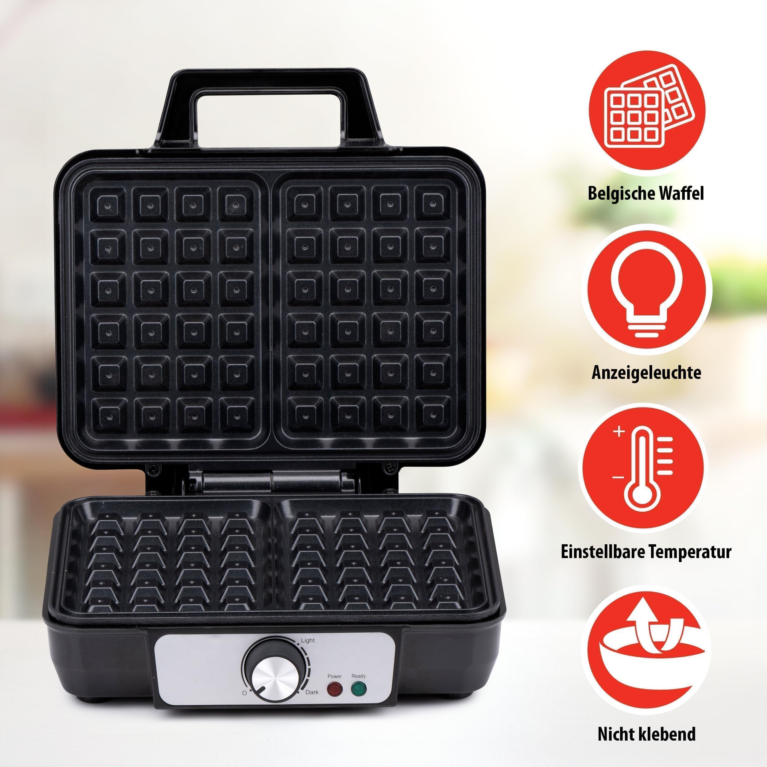 alpina Gofrera - Gofres Bruselas - Recubrimiento antiadherente - 2 Waffles - 1000 W - Negro