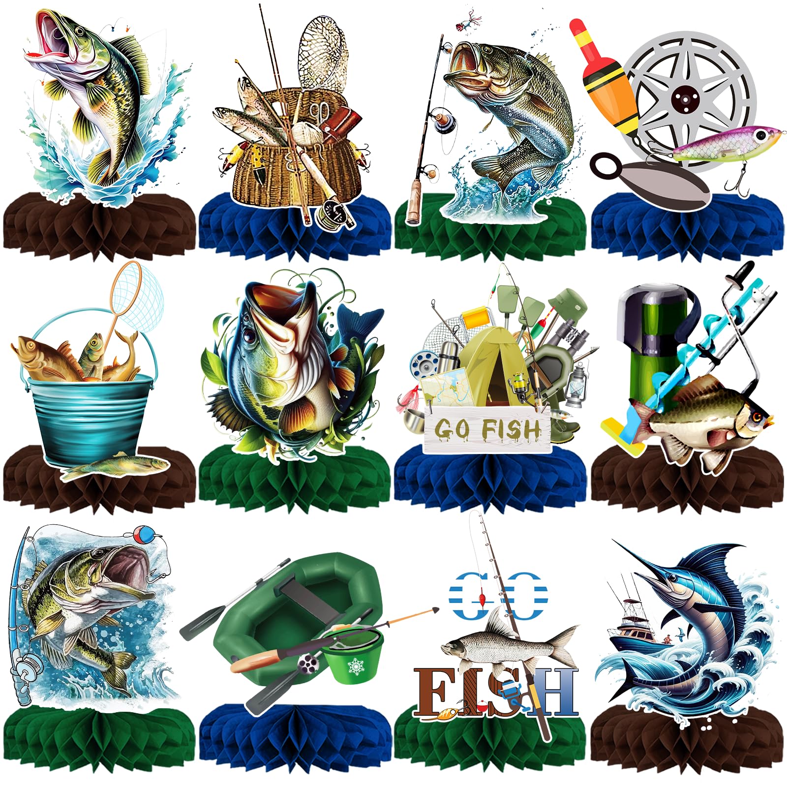 12Pcs Fishing Centerpieces, Fishing Table Decorations, Fishing Birthday Party Decorations, Gone Fishing Party Decorations, Fish Party Decorations for Table Boys Girls Baby Shower