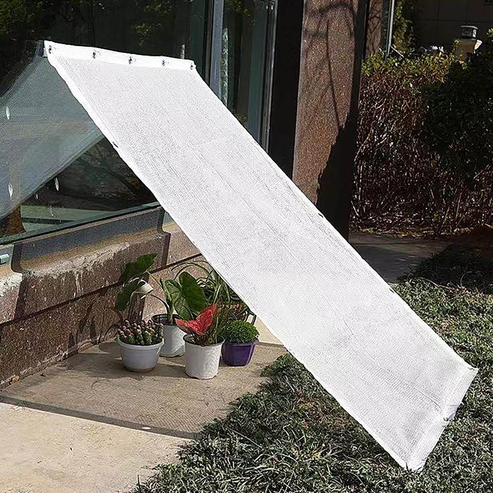 8m x 8m Malla de Sombra 50% - Blanca con Ojales, HDPE UV - para Terraza, Jardín, Invernadero, Piscina| Privacidad Protección Solar Resistente al Agua