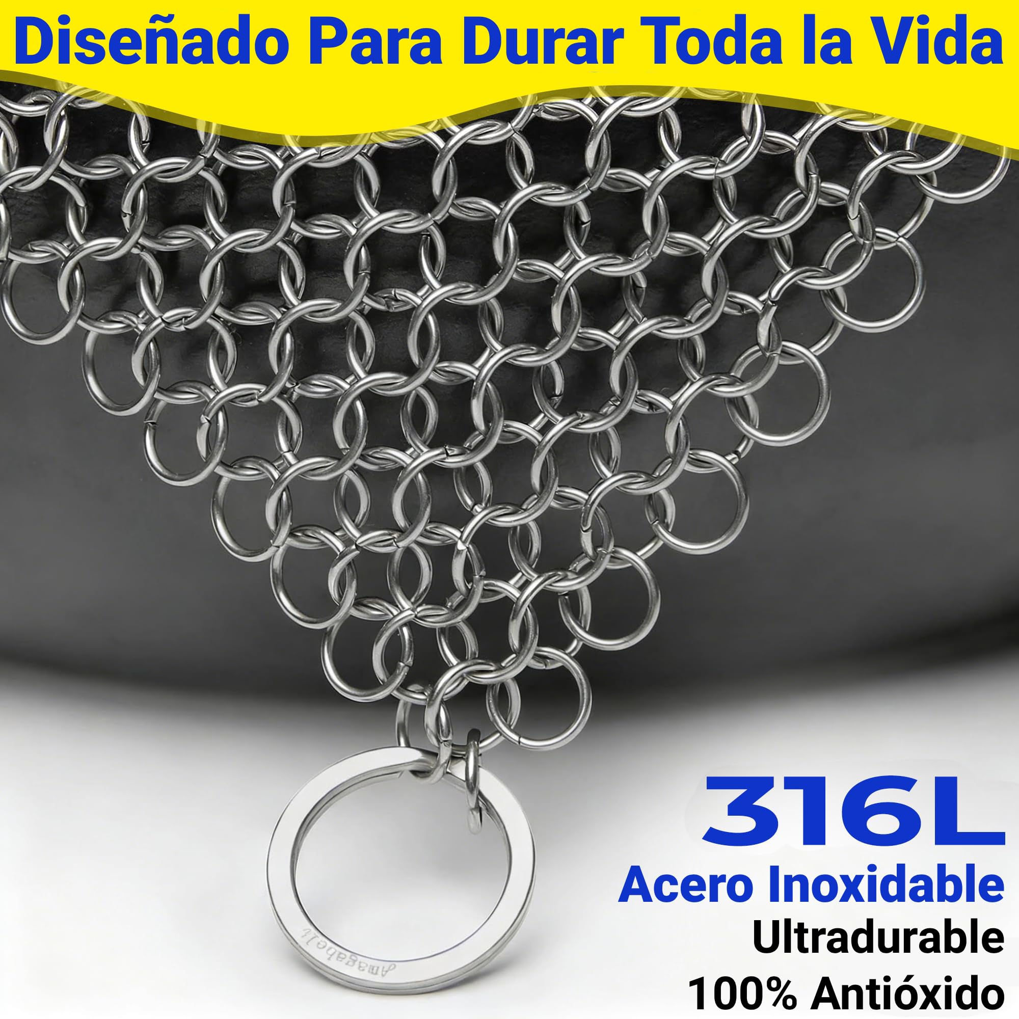 Amagabeli Limpiador de Hierro Fundido Acero Inoxidable 20x15,2cm Depurador Cota de Malla Parrillas Sartenes Hornos Holandeses