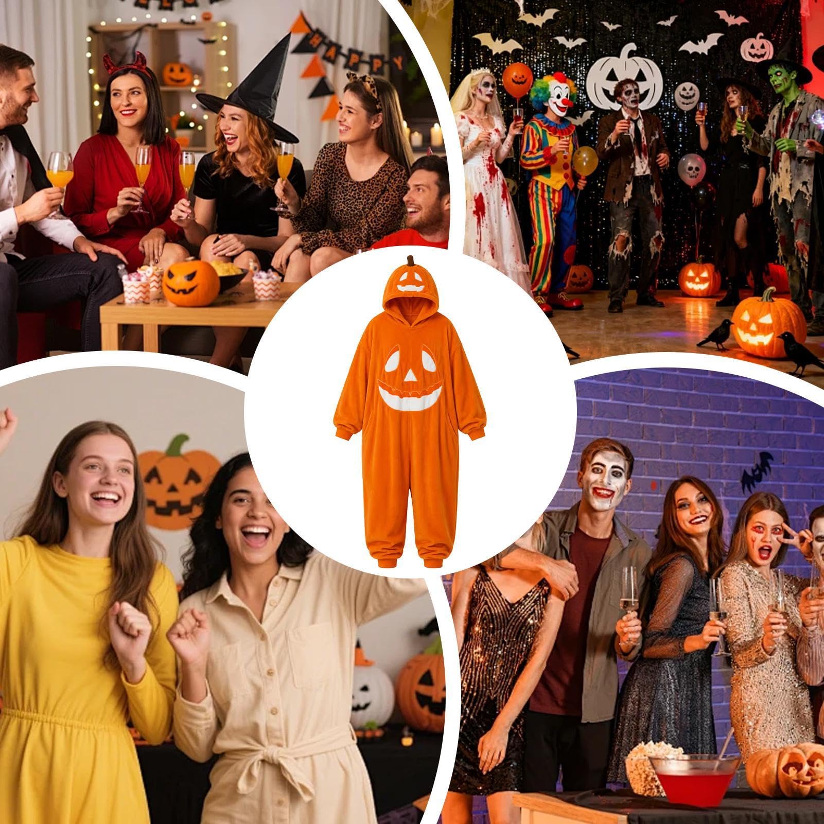Kostium dyni na Halloween, miękki, pomarańczowy kombinezon z kapturem | Halloweenowy kombinezon z dynią na imprezę cosplay domowy koncert karnawał rodzina pary