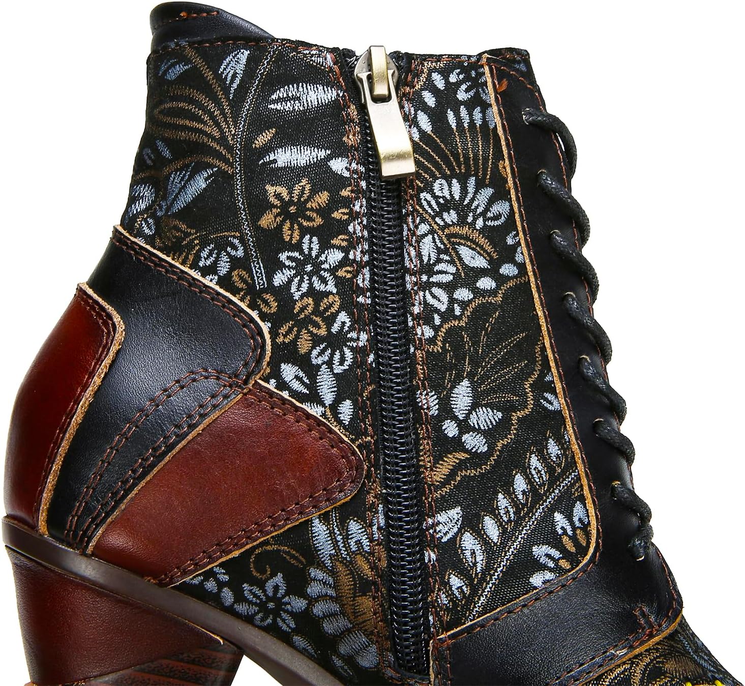 Superladystar's Retro Handmade Leather Ankle Boots, Mid heels, Comfortable, Boots, Colorful Painting, Metallic Style - Fashion