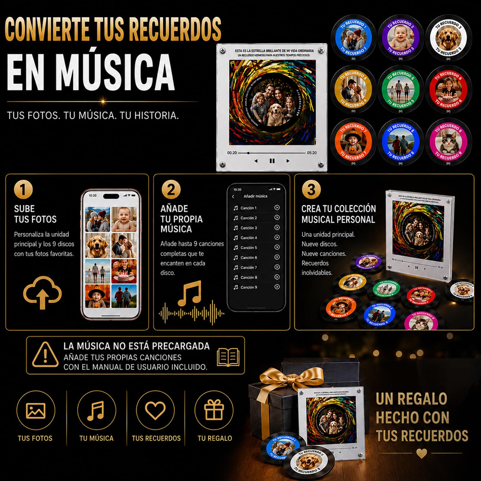 Imanes Personalizados Nevera con Música y Foto, Reproductor de música NFC