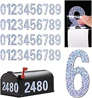 Vista 1 de 40 calcomanías reflectantes de números de buzón, 3 pulgadas de vinilo holográfico con purpurina para buzón, número de buzón impermeable