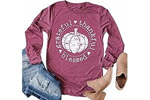 Grateful Thankful Blessed Thanksgiving Shirts For Women Long Sleeve