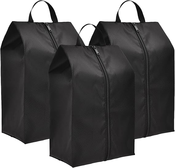 ESHATO 3 Pack Shoe Bags, Large Nylon Waterproof Shoe Pouch Organizer with Zipper Closure for Traveling (Black)